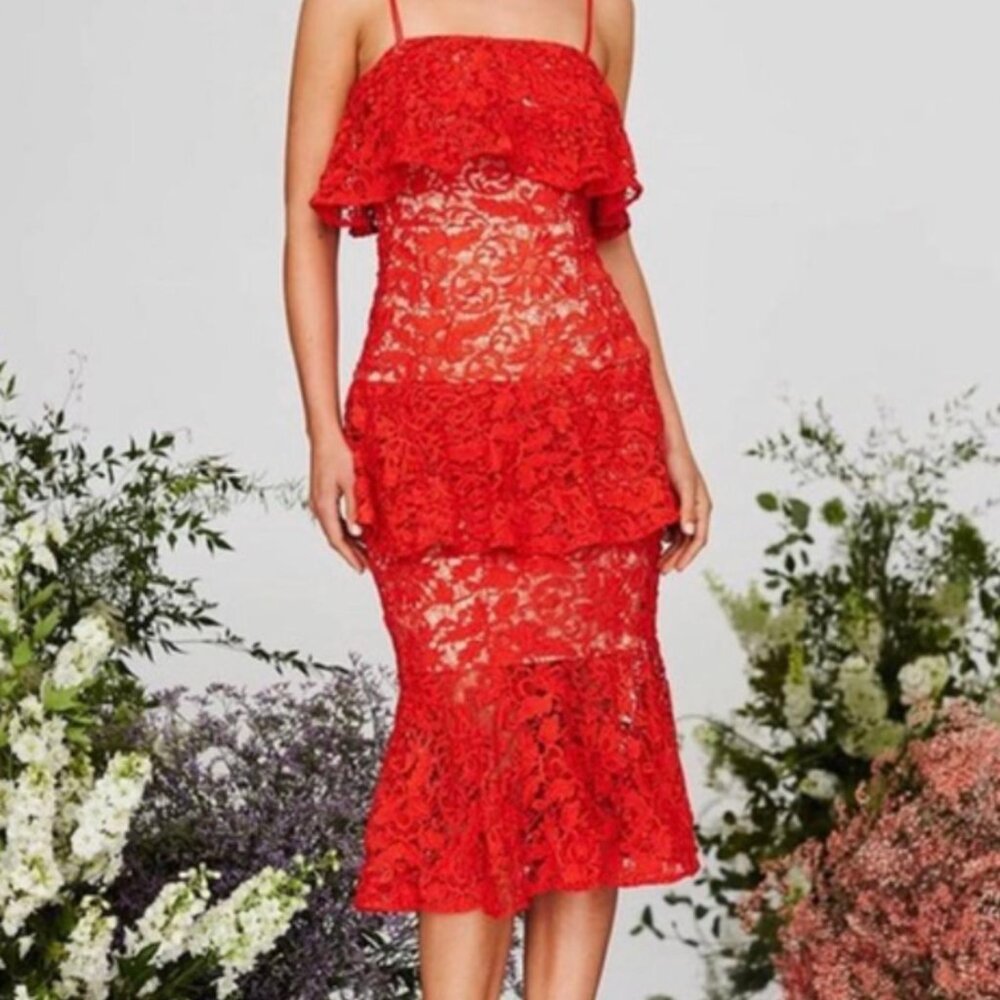 Cooper St Dress Womens Size 2 Red Lace Tiered Sexy Coqueta Fairy Coastal